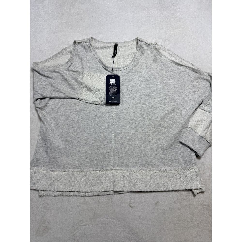 Elan Cold Shoulder Top One Size Gray French Terry NWT USA Made Athleisure Soft